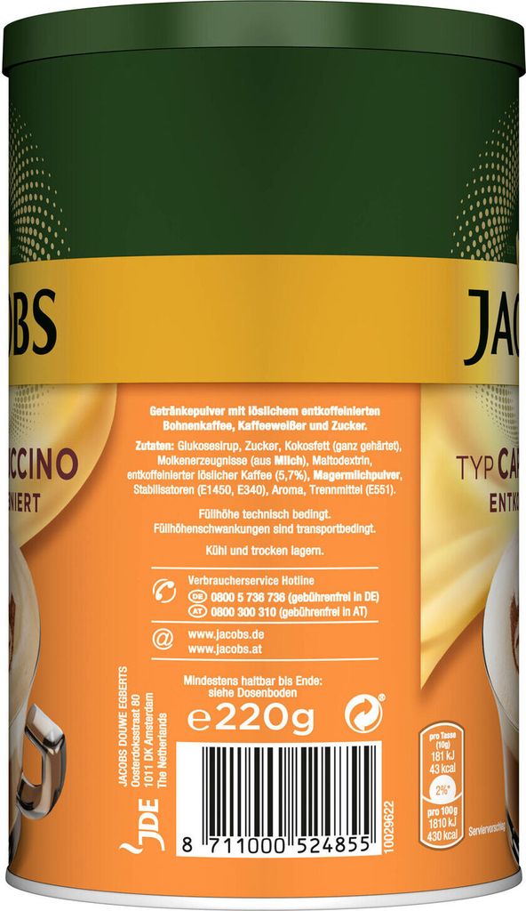 JACOBS Typ Cappuccino entkoffeiniert 8 Dosen (8 x 220 g) Produktbild 4
