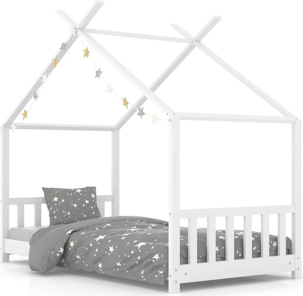Cadre de lit enfant stable en bois blanc 70x140 cm contre les grincements