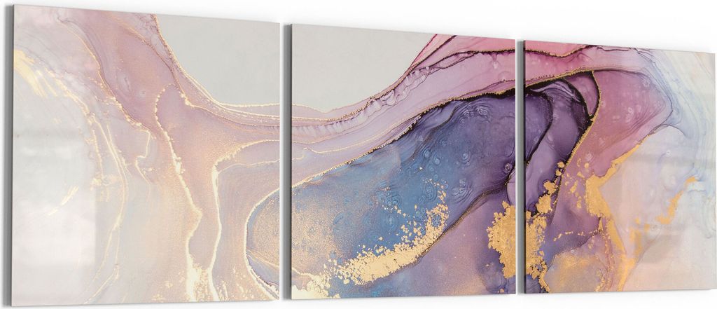 DEQORI Glasbild Echtglas 3x50x50 cm 'Marmorgrafik in Pastell' Wandbilder XXL groß