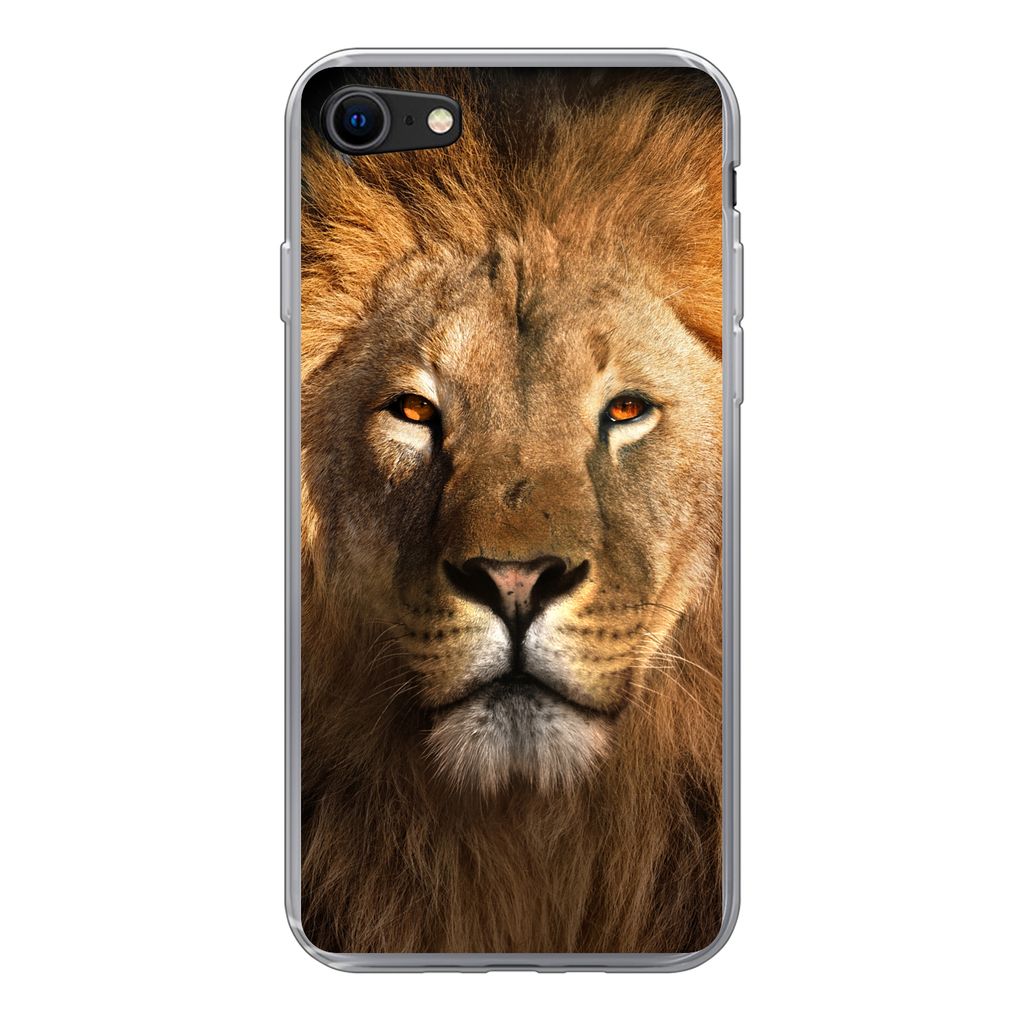 MuchoWow Handyhülle Schutzhülle Hülle für iPhone 8 Löwe - Tiere - Schwarz - Hell - Braun - Porträt Silikon Softcase Handy Hülle - Schutzhaube