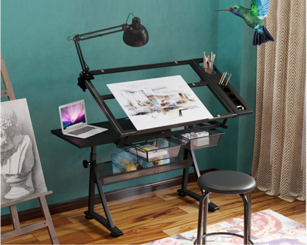 Zeichentisch Architektentisch Schreibtisch neigbar höhenverstellbar mit Hocker 
