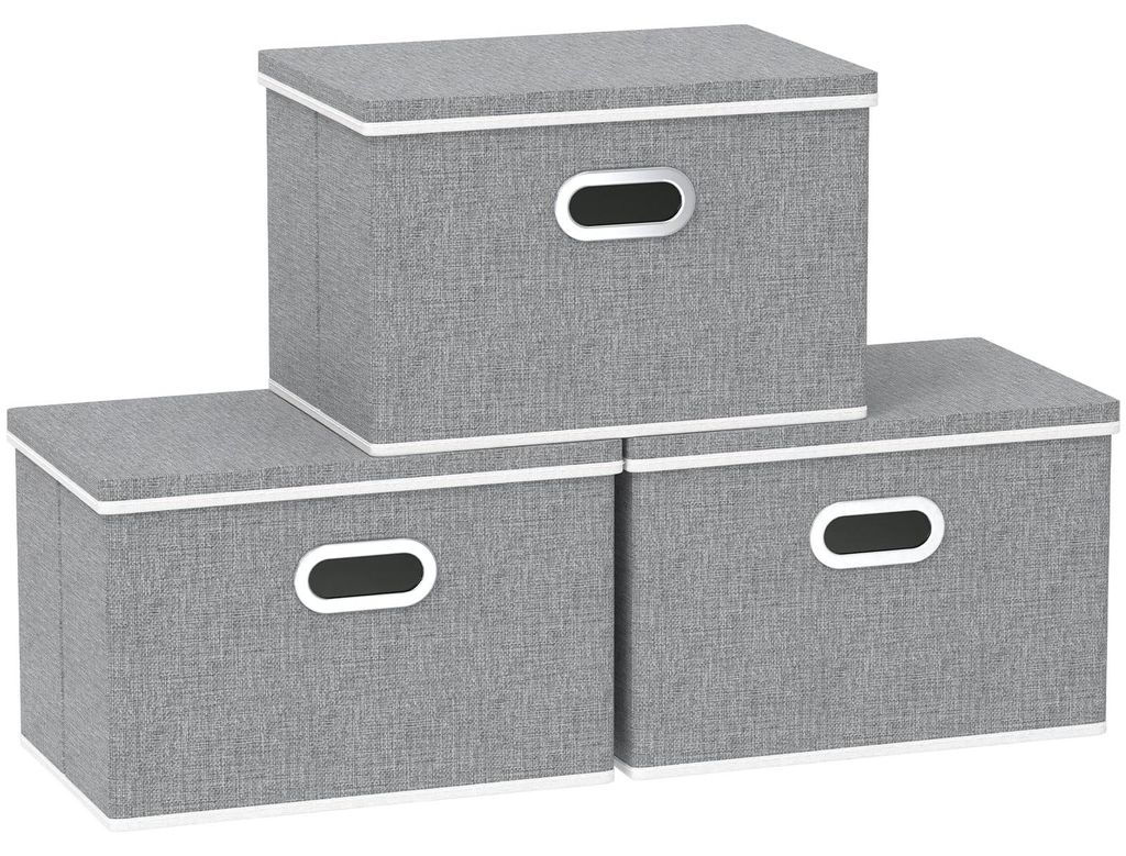 3 Aufbewahrungsboxen mit Deckel, faltbare Stoffboxen mit Griffen, Aufbewahrungsboxen fürs Schlafzimmer, Kleideraufbewahrung, 45 x 30 x 30 cm
