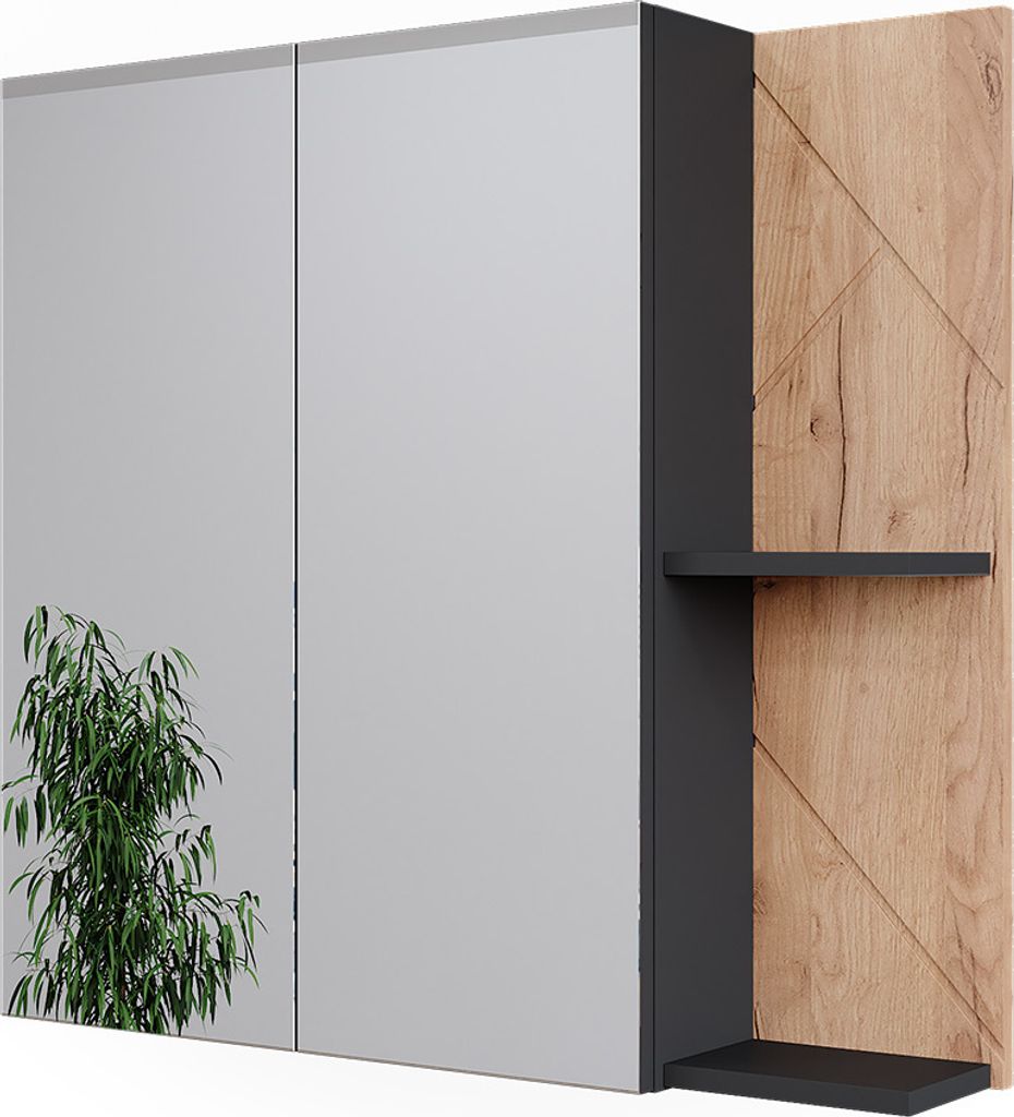 Mobile a specchio per bagno Vicco Irma Antracite/Rovere Immagine del prodotto 
