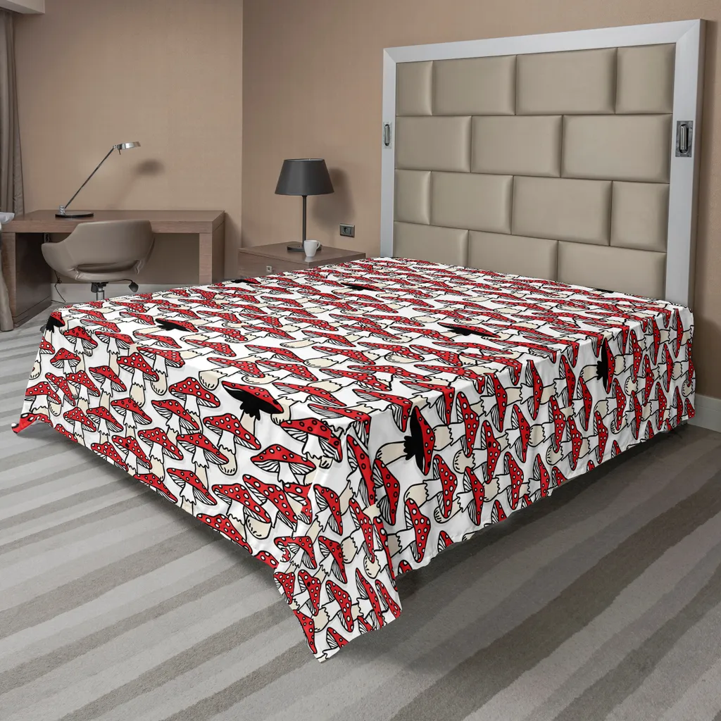 Drap de lit doux anti-ternissement motif champignons rouge et noir