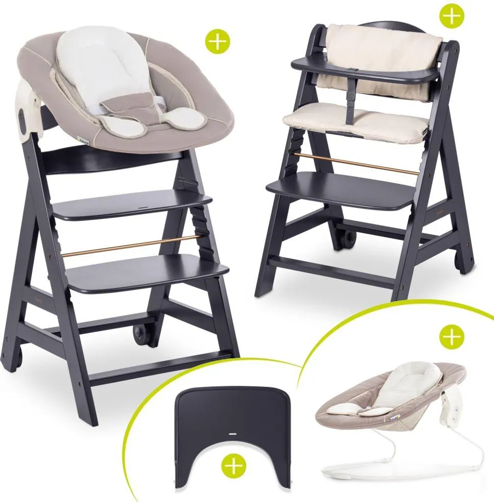 Chaise haute évolutive Hauck Beta Plus en bois avec transat bébé