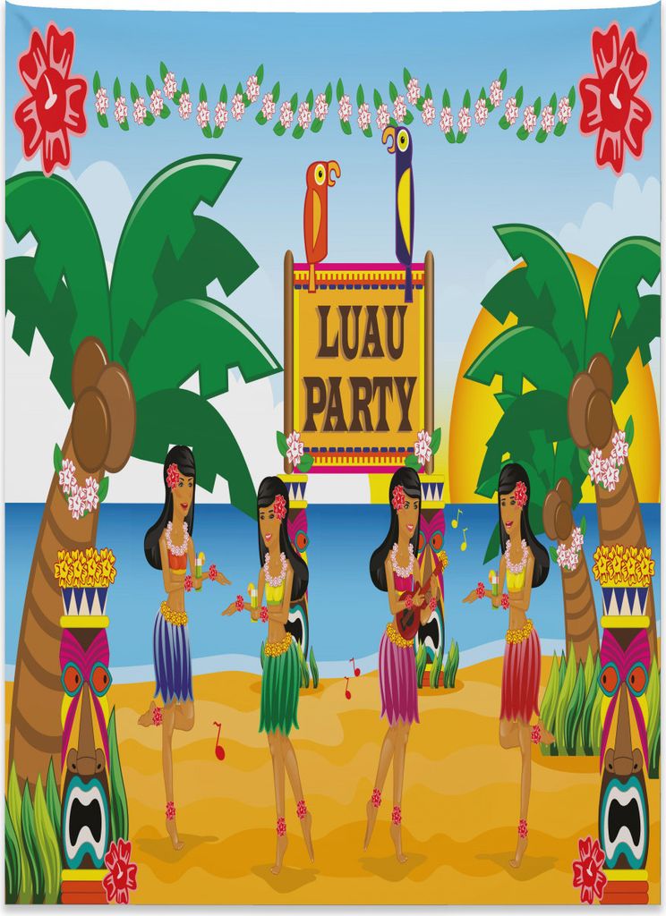 Abakuhaus Tiki Bar Wandteppich, Luau Party Tanz aus Weiches Mikrofaser Stoff Kein Verblassen Klare Farben Waschbar, 110 x 150 cm, Mehrfarbig