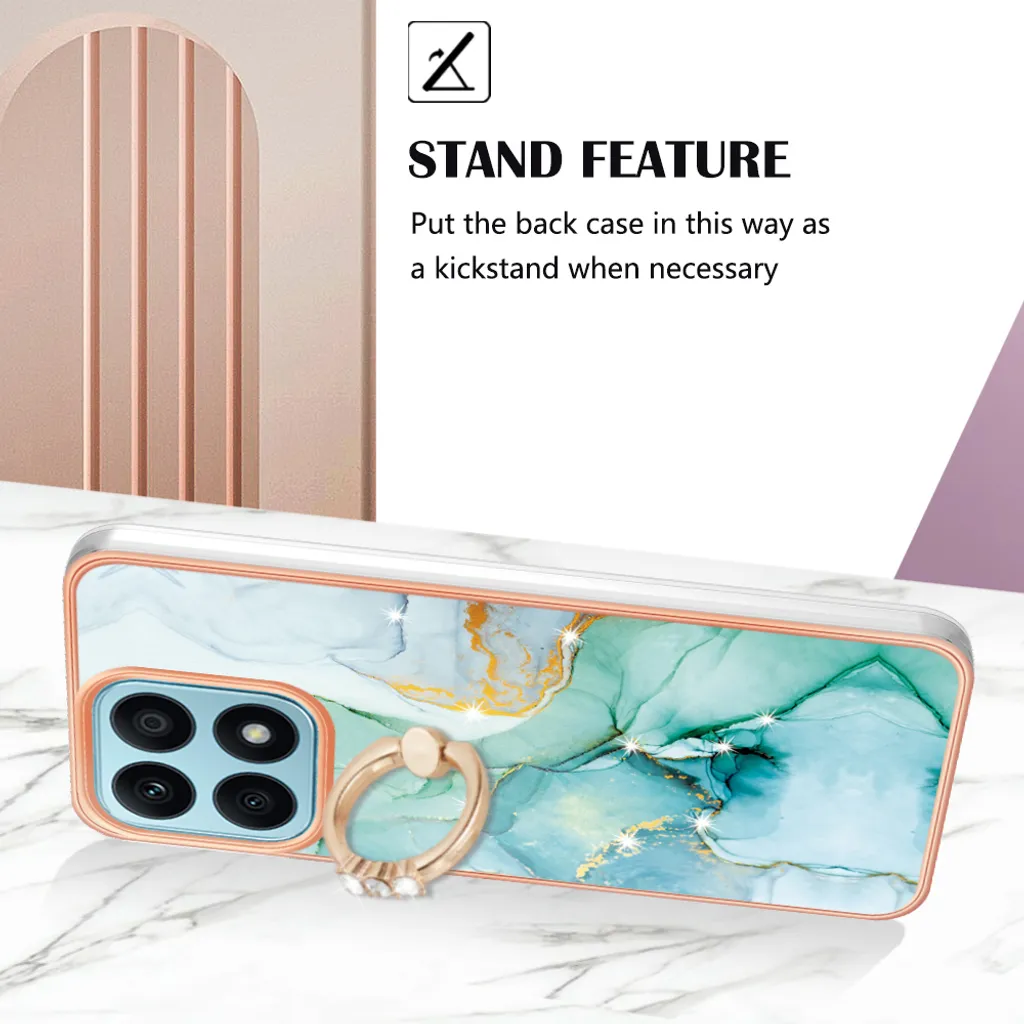 Cover Honor X8a Marmo e Oro: Protezione Silicone Chic con Supporto - 3
