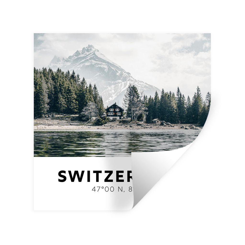 MuchoWow Wandtattoo Wandsticker Wandaufkleber Schweiz - Berg - Chalet 30x30 cm Selbstklebend und Repositionierbar - Repositionierbar - Wasser abw...