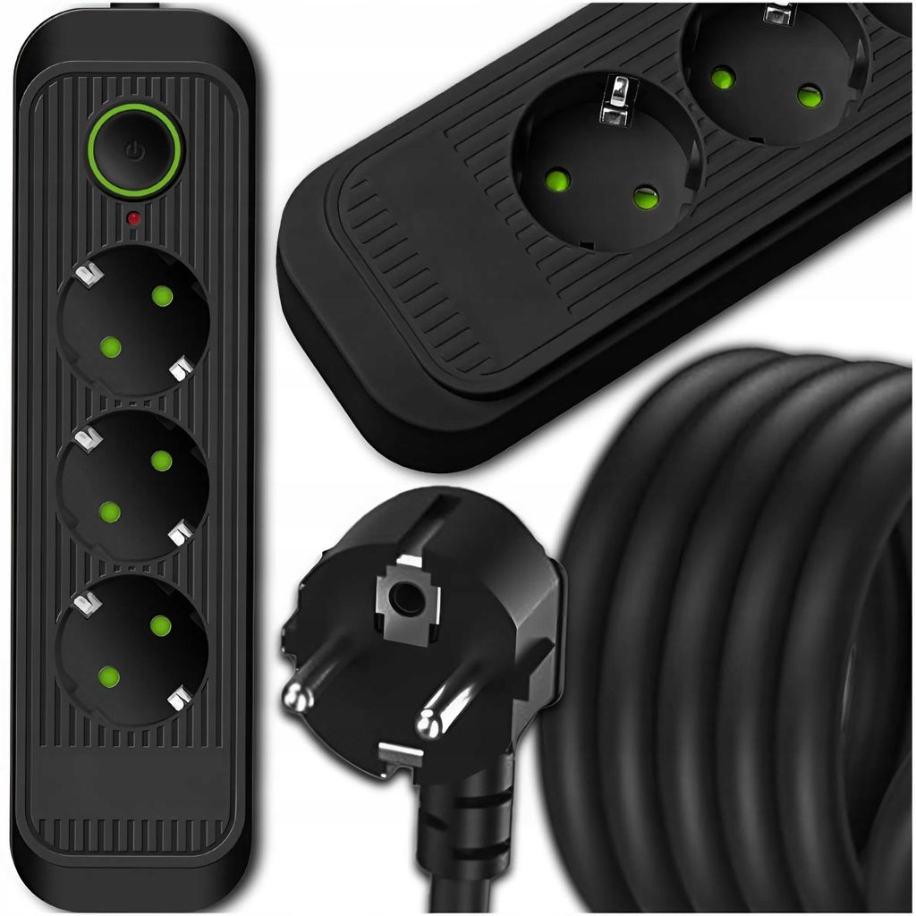 Steckdosenleiste 2m Schwarz Mit 3 Steckdosen Erdung Schalter Beleuchtet USB A USB C
