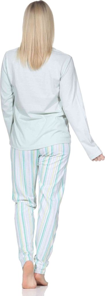 Normann Damen Schlafanzug langarm Pyjama mit Pyjamahose in Streifenoptik ; grün , 40