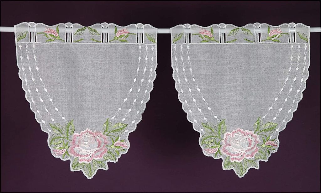 Echte Plauener Spitze Scheibengardine 2er Pack Panneaux Bistrogardine Fensterbild Batistoptik Vintage 2 x 35 x 32 cm (HxB)