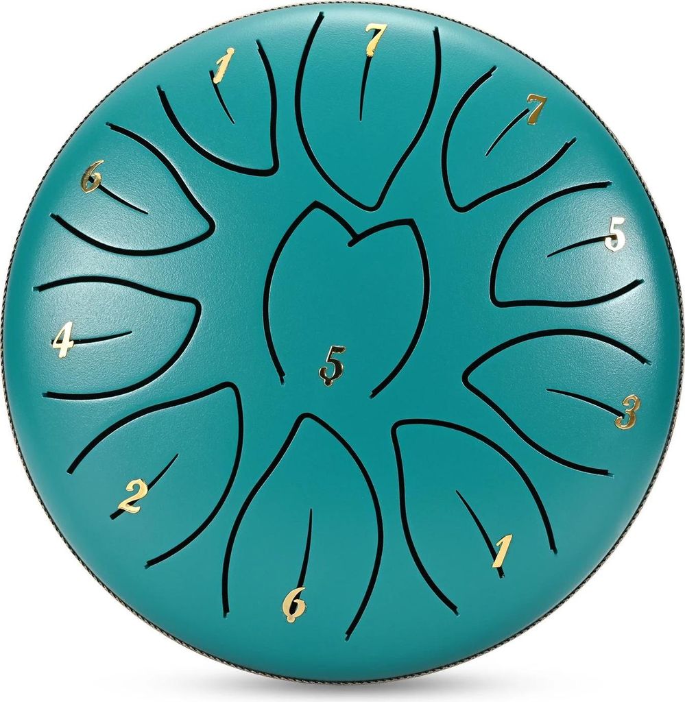 Steel Tongue Drum - Stahl Zungentrommel - 15 cm Durchmesser - 8 Töne - Handspiel - Mit Notenbuch & Tragetasche - Für Yoga & Meditation