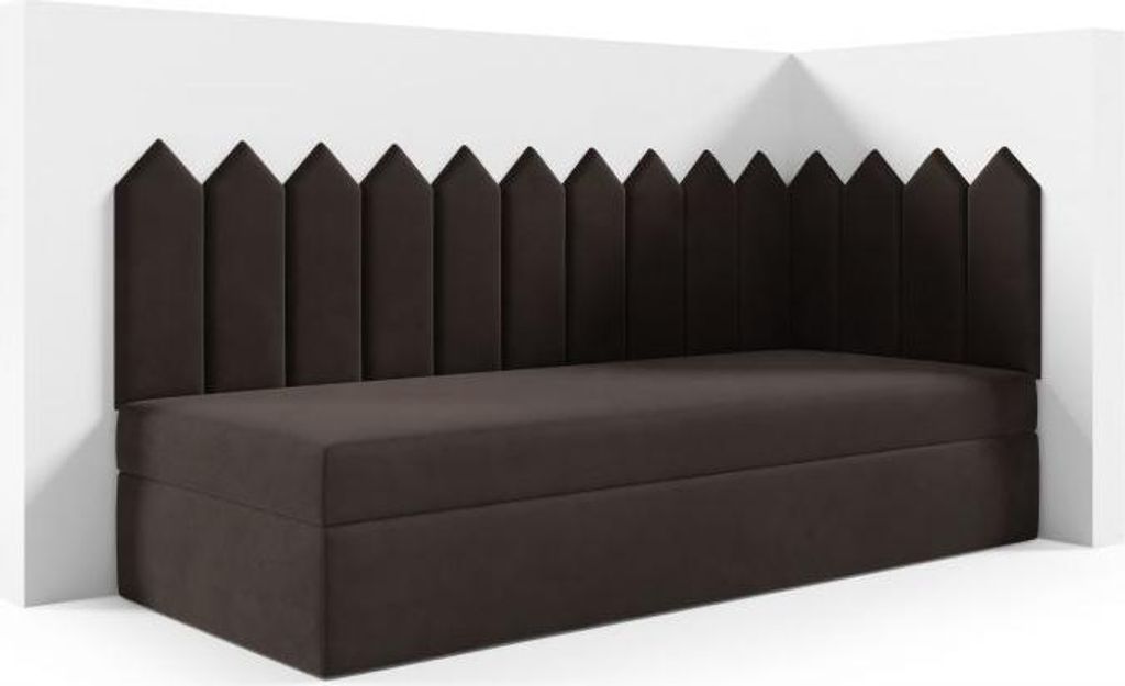 LIKMA Kinderbett 70x200 cm Braun Bett mit Bettkasten Jugendbett Polsterbett Kopfteil Velvet Stoff