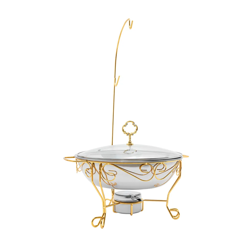 Chafing Dish en Inox Doré Luxe avec Couvercle de Visualisation en Verre