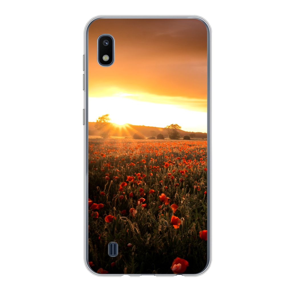 MuchoWow Handyhülle Schutzhülle Hülle für Samsung Galaxy A10 Sonnenuntergang über den Mohnblumen in England Silikon Softcase Handy Hülle - ...