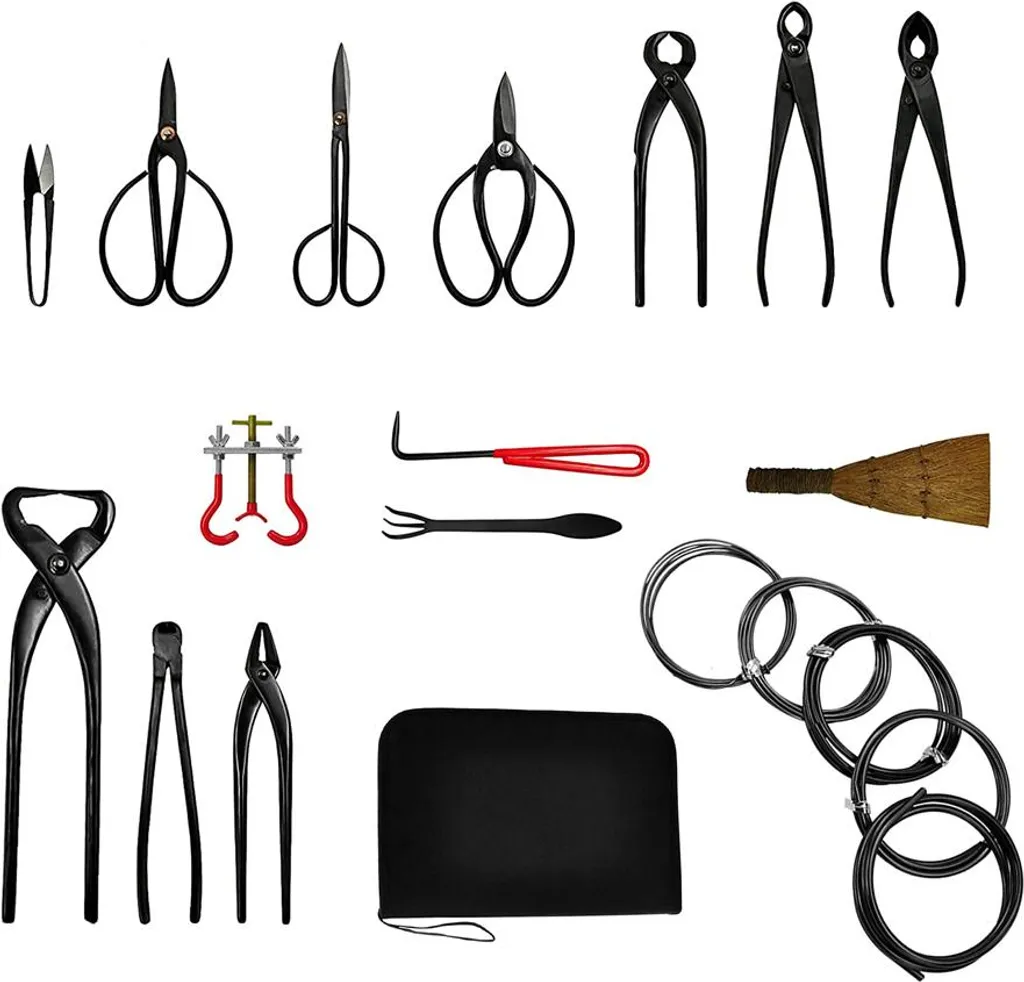 Kit complet de 16 outils de jardinage et taille de bonsaï avec sacoche