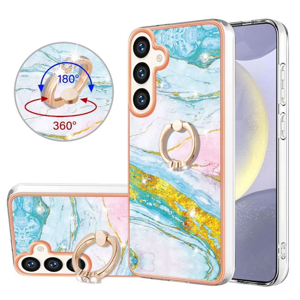 Hülle für Samsung Galaxy S25+ Muster TPU Silikon Stoßdämpfer Bumper Schutzhülle mit Ring Ständer Türkis