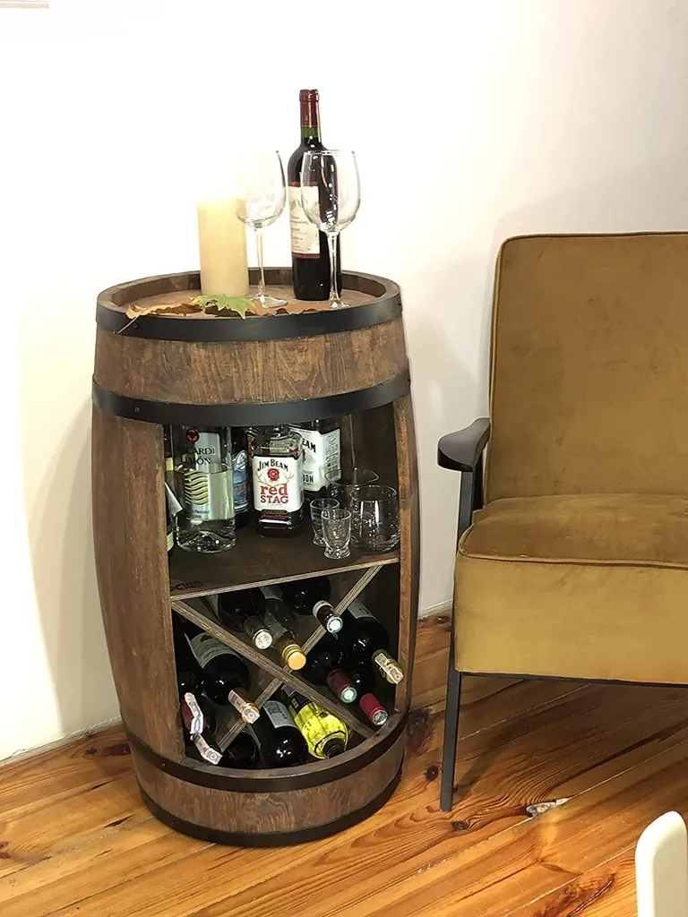 Tonneau de bar en bois wengé rustique, design authentique 80 x 50 cm
