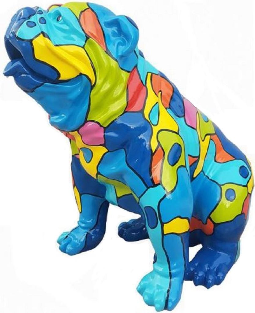 Casa Padrino Designer Dekofigur Hund Bulldogge Blau / Mehrfarbig 67 x H. 70 cm - Wetterbeständige Garten Terrassen Wohnzimmer Deko Skulptur
