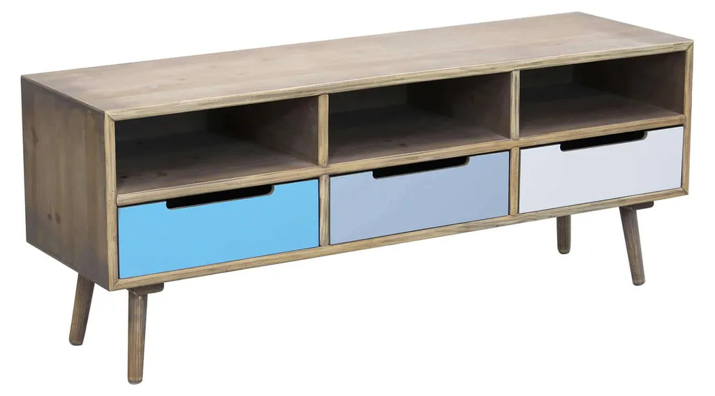 Meuble TV bois pour salon moderne, rangement multimédia BREDA coloré