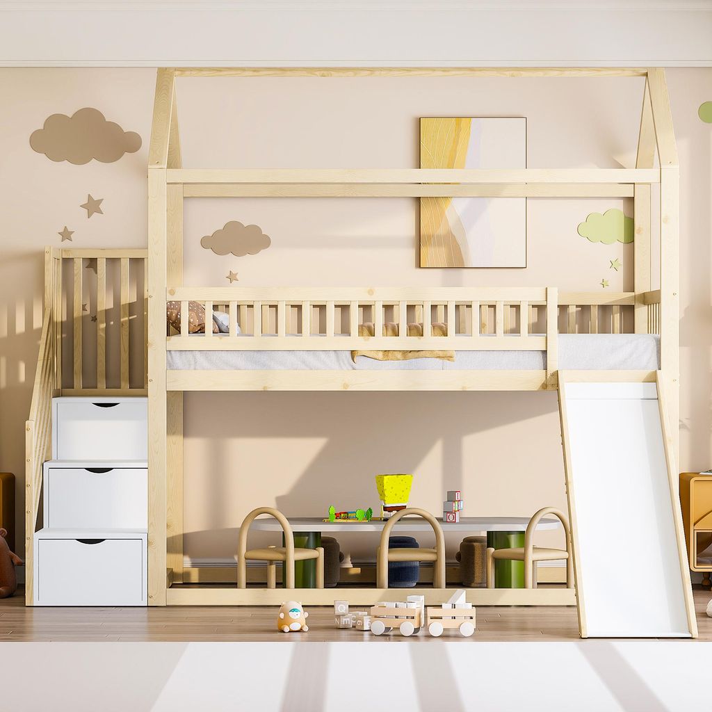 Merax Stapelbed met glijbaan, 90x200 cm, kinderbed van Productafbeelding 