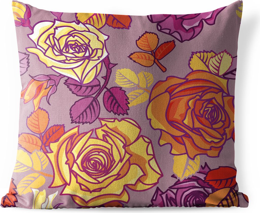 MuchoWow Outdoor Kissen - Rosen - Gelb - Muster - 50x50 cm - Wetterfest - Lounge Kissen - Komfortabel - Kissen mit Bild