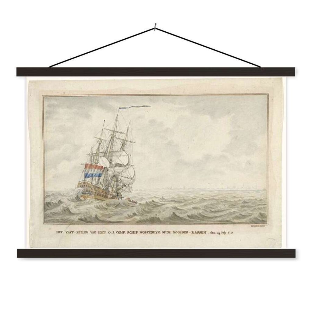 MuchoWow Textilposter Das Schiff Woestduin läuft auf den Noorderrassen auf Grund - Gemälde von Cornelis de Jonker 60x40 cm mit schwarzem Rahmen...