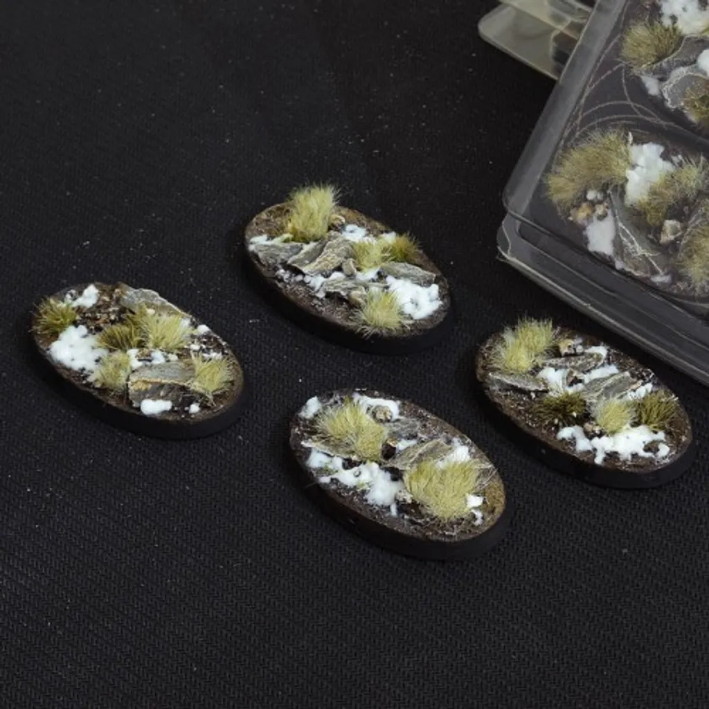 Bases hivernales peintes à la main 60mm ovales pour modélisme - 4pcs