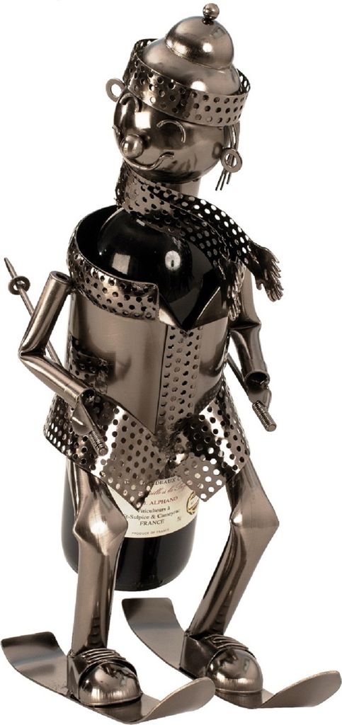 Flaschenhalter aus Metall Skifahrer für Weinflasche