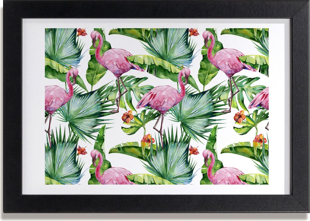 Bild 30x20 MDF-Rahmen, Wandkunst Flamingos Pflanzen
