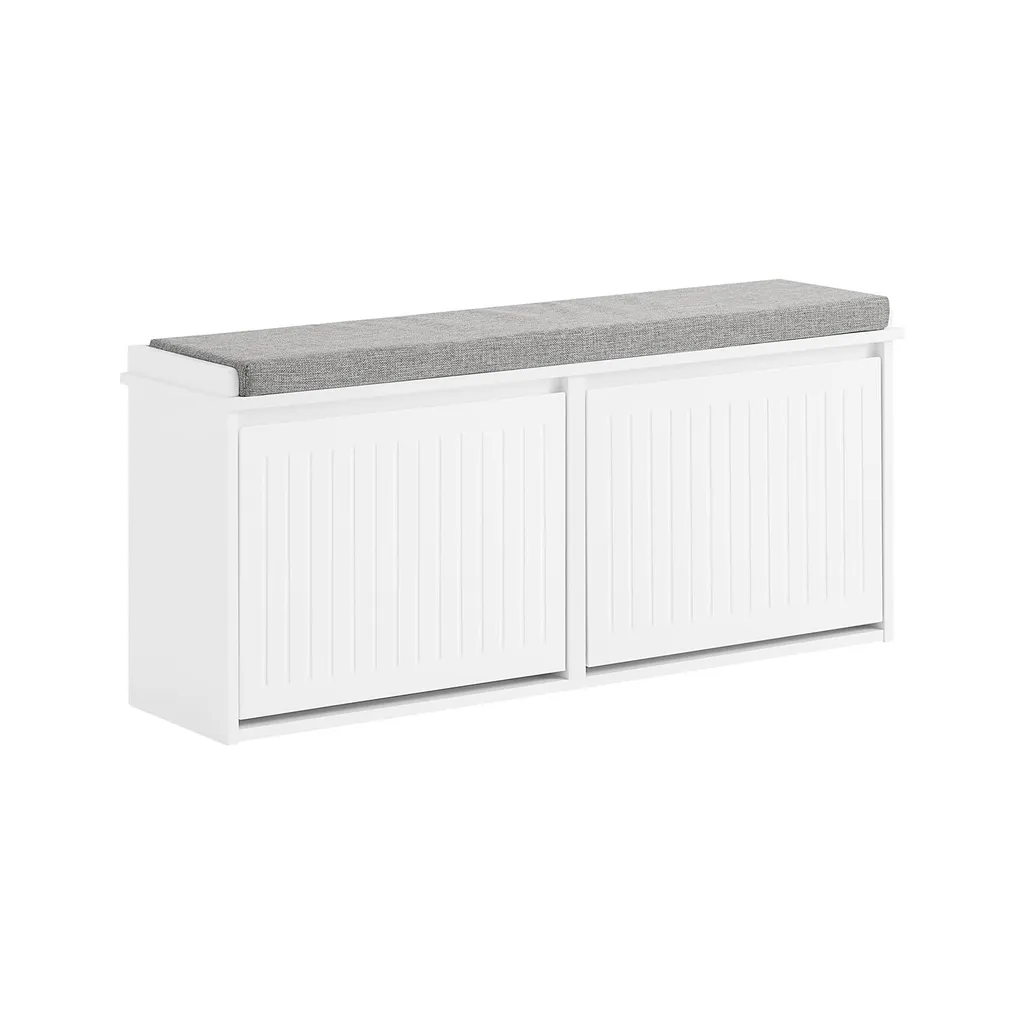 Banc à Chaussures Blanc 2 Abattants Commode d'Entrée avec Assise Grise