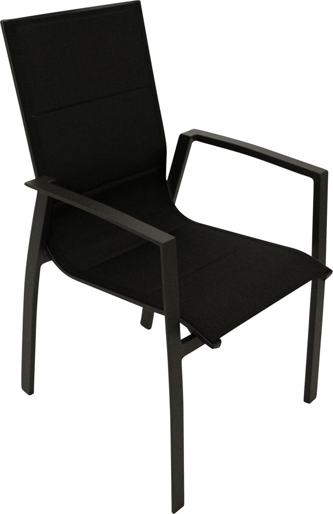 Wetterfester Gartensessel Stapelsessel, Aluminium + Kunstgewebe schwarz, 4-er Set