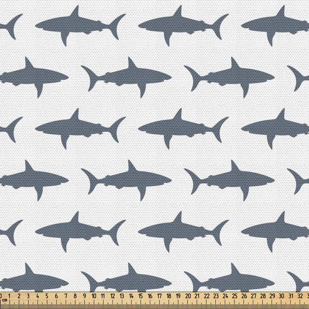 ABAKUHAUS Tissu au mètre Animaux marins Requins 3m Gris anthracite blanc