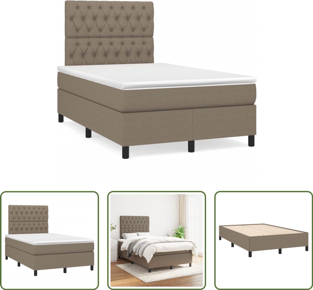 The Living Store Boxspringbett mit Matratze Taupe 120x190 cm Stoff