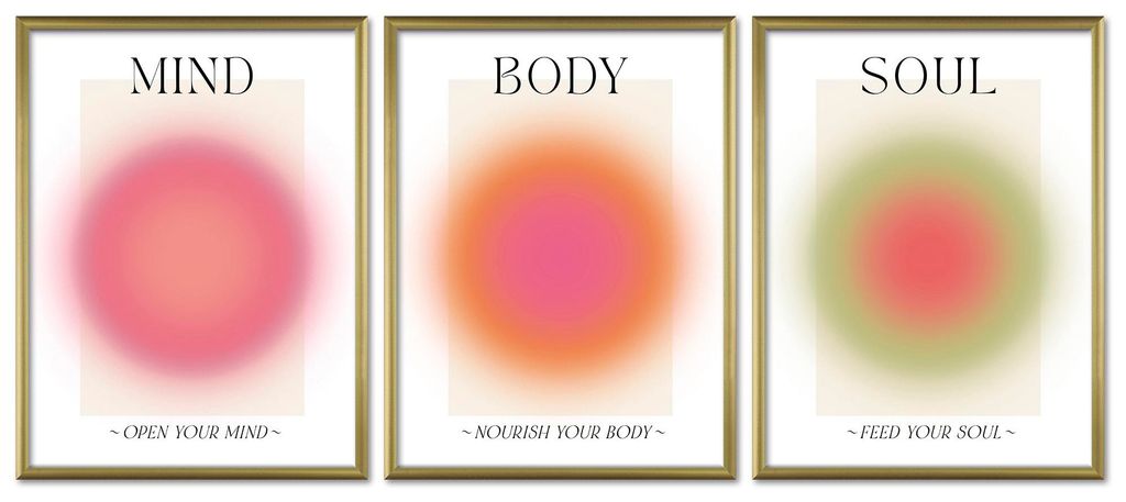 ARTFAVES Poster Set - Aura Trio I mehrteilige Bilderwand für Wohnzimmer, Schlafzimmer I Wandbilder Spirituell I mit Rahmen Gold