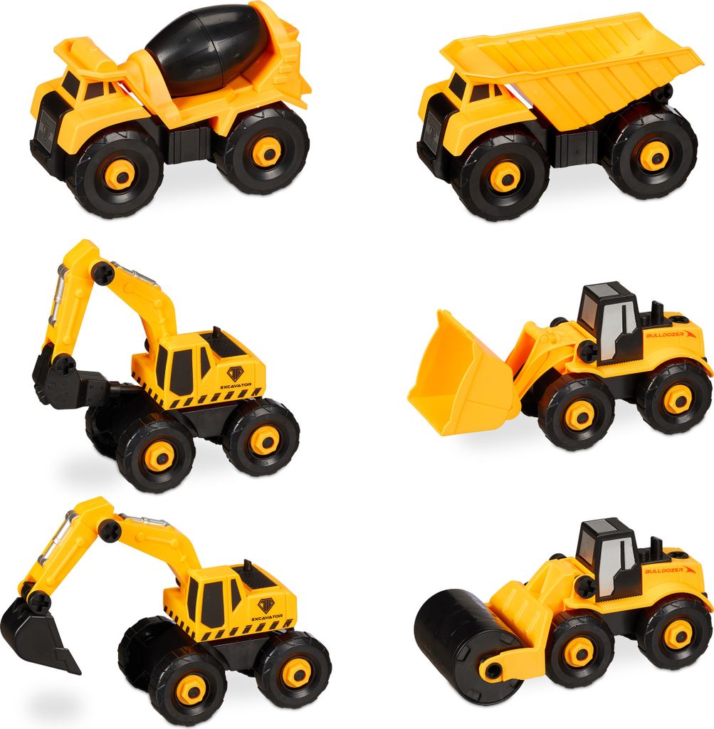Relaxdays Veicoli da cantiere per bambini, set da 6 pezzi, Immagine del prodotto 