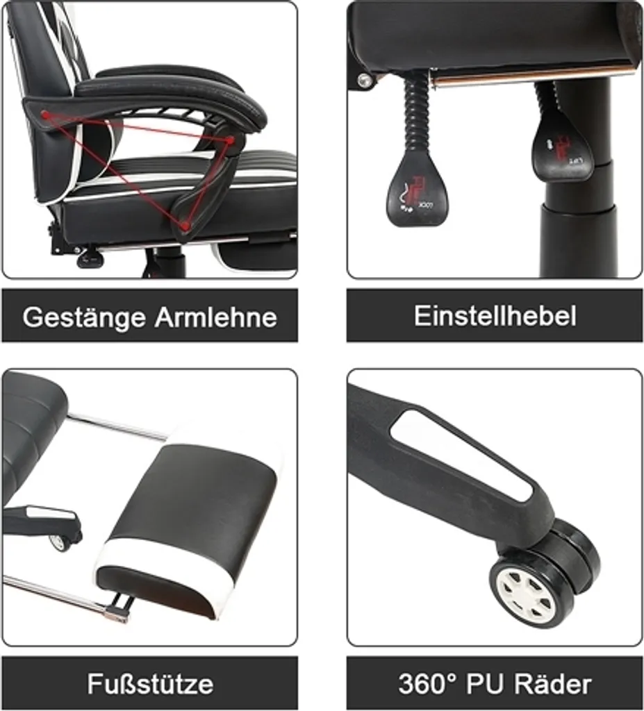 Siège gamer pivotant noir et blanc pour setup informatique et streaming - 2