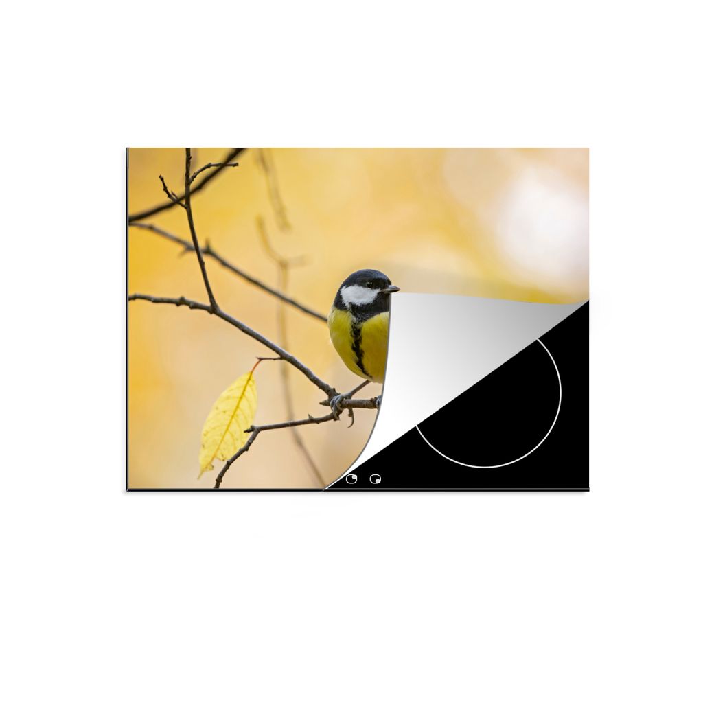 KitchenYeah Herdabdeckplatte Kohlmeise - Zweig - Vogel - Tiere , 71x52cm, Küche Deko, Glaskeramikkochfeld Herdabdeckung, Abdeckplatte fùr Kochfeld