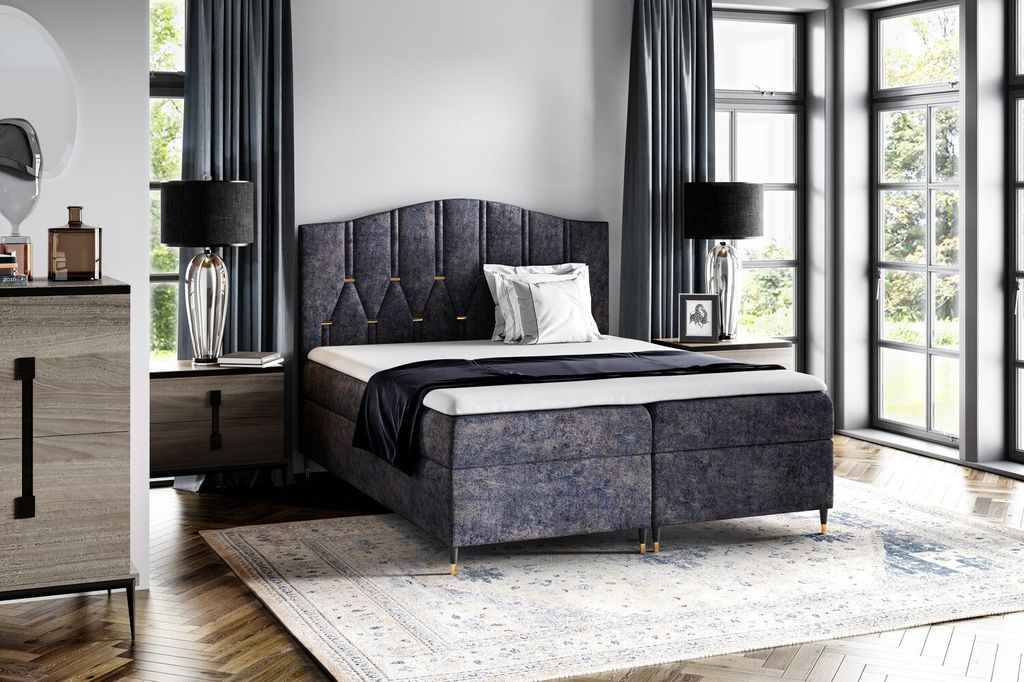 Kontinentales Bett OFRI – 200 x 200, blau + GRATIS-Topper