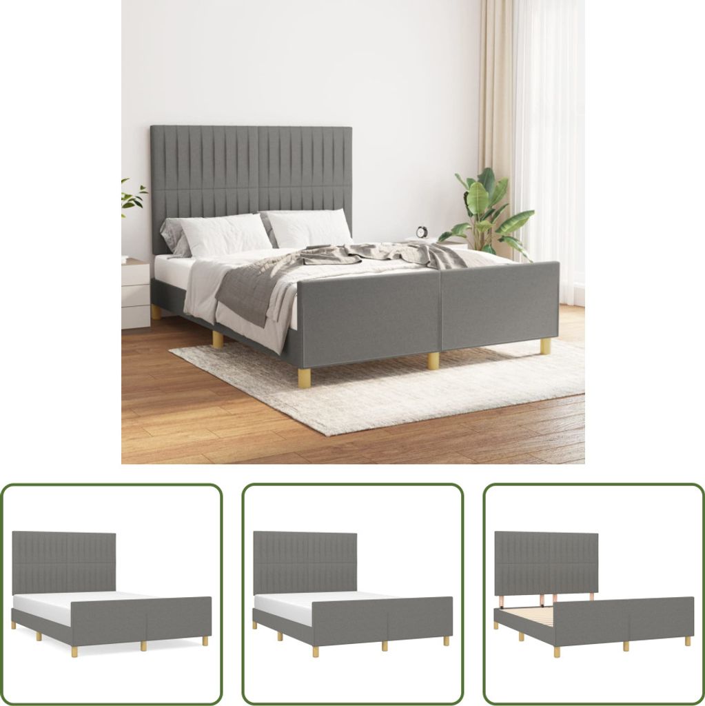 The Living Store Bettgestell mit Kopfteil Dunkelgrau 140x200 cm Stoff