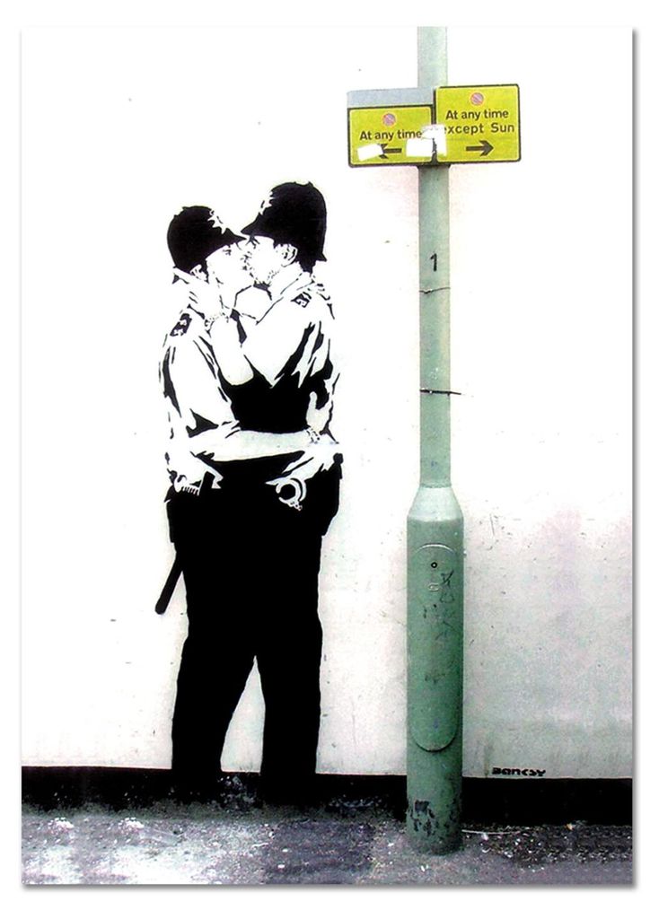 Giallobus - Cops küssen sich - Banksy - 35L x 50W cm - Bild - Acrylglas