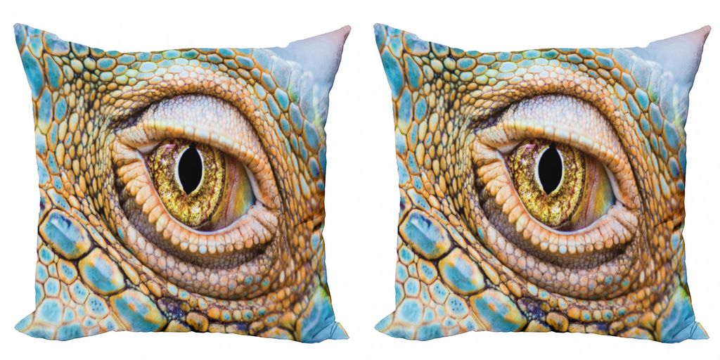 ABAKUHAUS Reptil Kissenbezug Set (2Stück), Grafik Des Gruseligen Auges Des Leguans Mit Bunten Details Im Haut Tropischen Druck, 45x45cm, Mehrfarbig