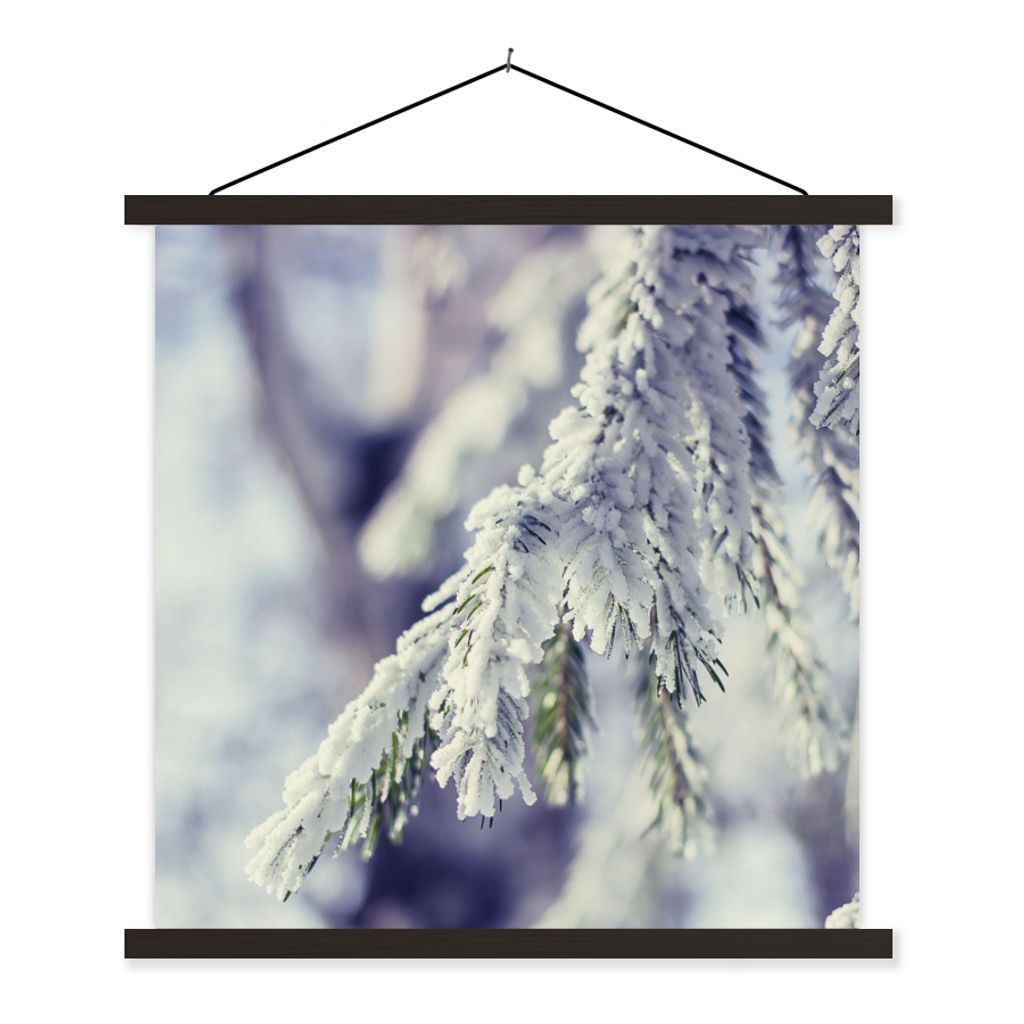MuchoWow Textilposter Winter - Tannenbaum - Schnee - Ländlich 60x60 cm mit schwarzem Rahmen - Posteraufhänger