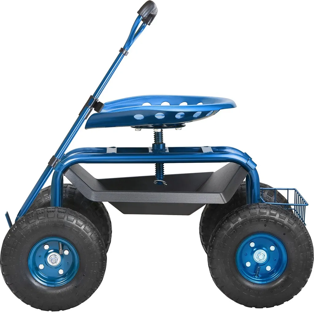 Carrello da officina rotante in acciaio con capacità di carico fino a 136 kg Carrello da giardino con manico da 25 cm e sedile regolabile in altezza da 45 a 54 cm Carrello rotante Pressione pneumatici 30 PSI Sedile da lavoro Sedile da giardino blu - 11