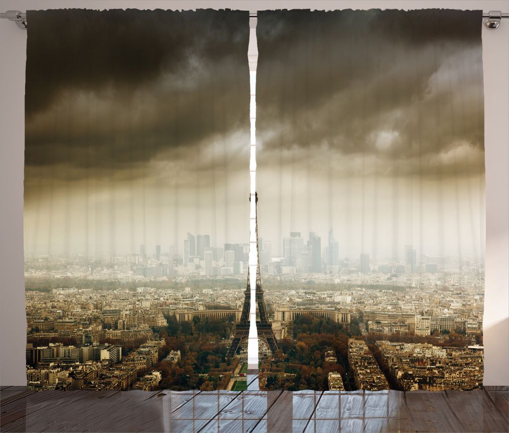 ABAKUHAUS Eiffelturm Rustikaler Vorhang, Paris Skyline der Stadt, Wohnzimmer Universalband Gardinen mit Schlaufen und Haken, 280 x 245 cm, Beige Braun
