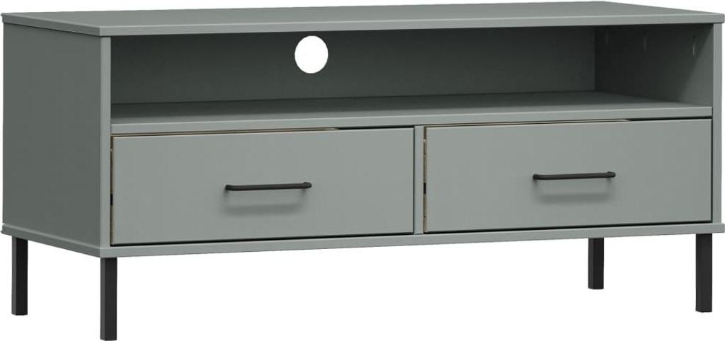 vidaXL TV-Schrank OSLO mit Metallbeinen Grau Massivholz Kiefer