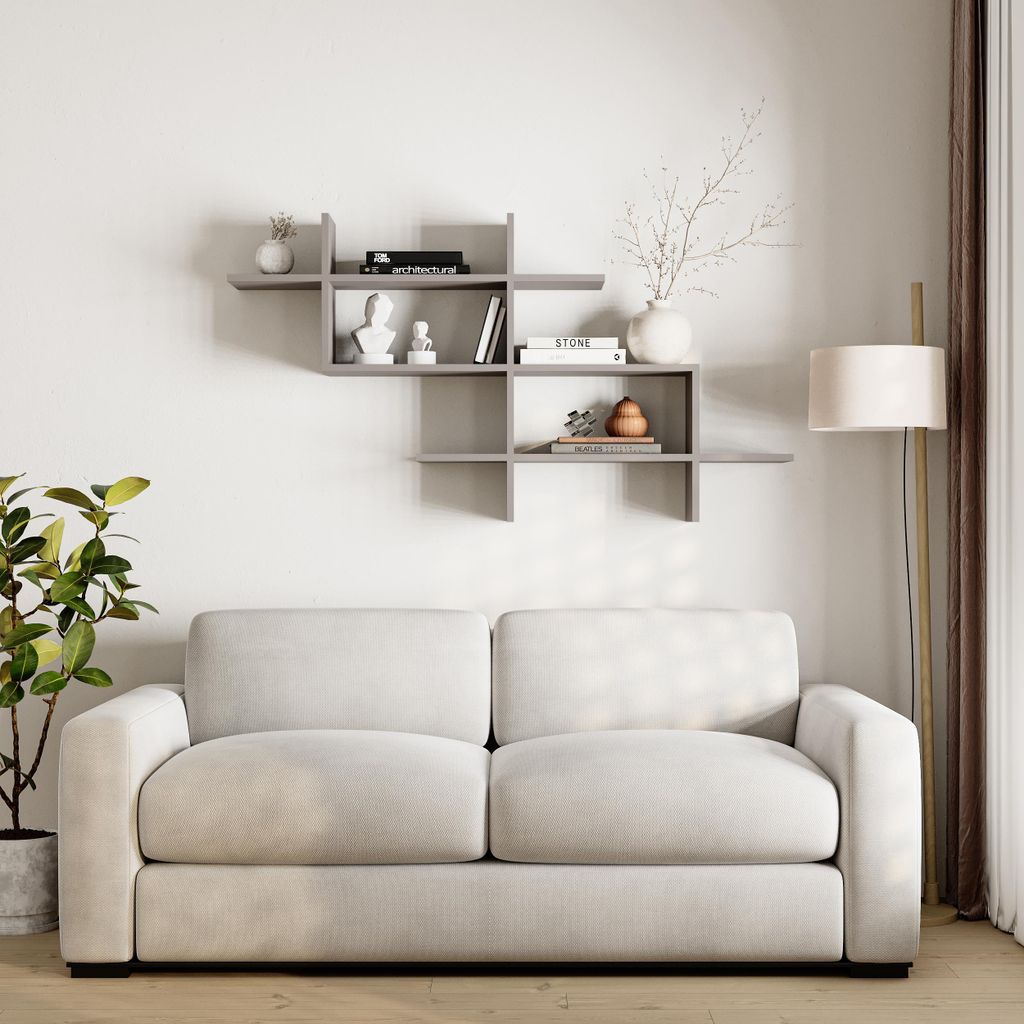 DECORTIE Halic Wandregal Modern Bücherregal Mokka Grau, 150 x 22 x 82 cm