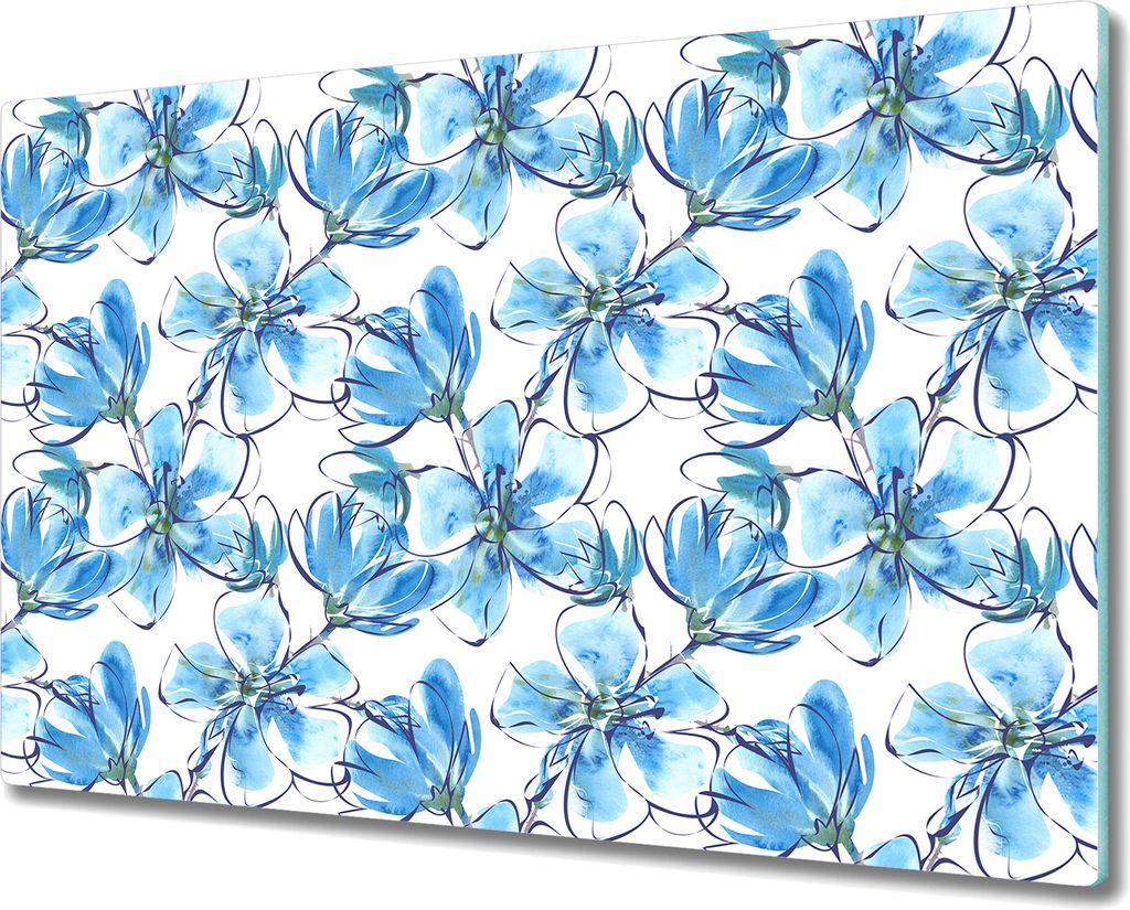 Glas Schneidebrett Herdabdeckplatten Schneideplatten - 80x52 cm - Blaue Blumen