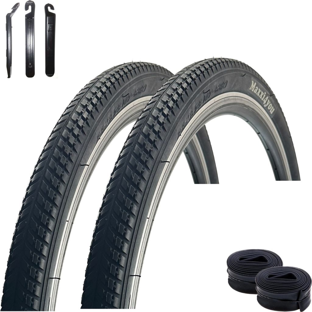 2 x maxxi4you HY 136 Fahrradreifen Schwarz 47-622 (28 x 1,75) + 2 x passende Schläuche DV inkl. maxxi4you Reifenheber