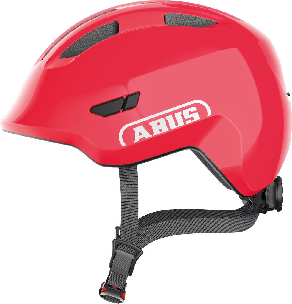 ABUS Kinderhelm Smiley 3.0 - Fahrradhelm mit tiefer Passform, kindergerechten Designs & Platz für einen Zopf - für Mädchen und Jungs - Rot Glän...